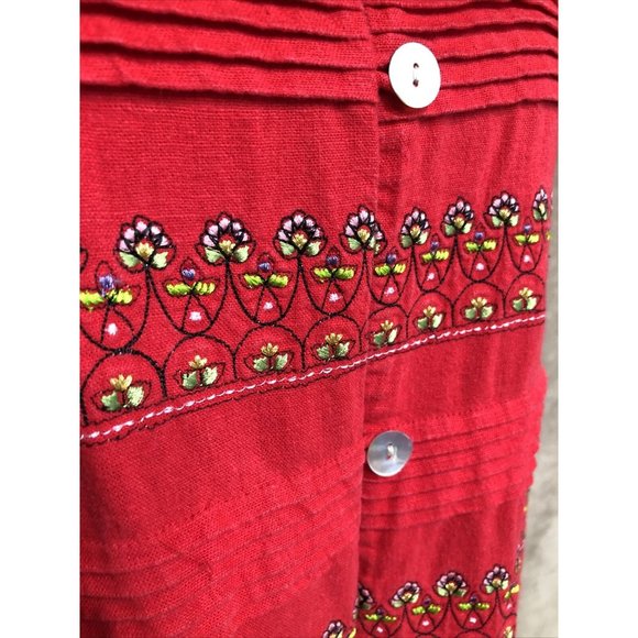 Vintage 2X Plus Red Floral Embroidered Short Sleeve Cotton Top Blouse #390 - Picture 4 of 6